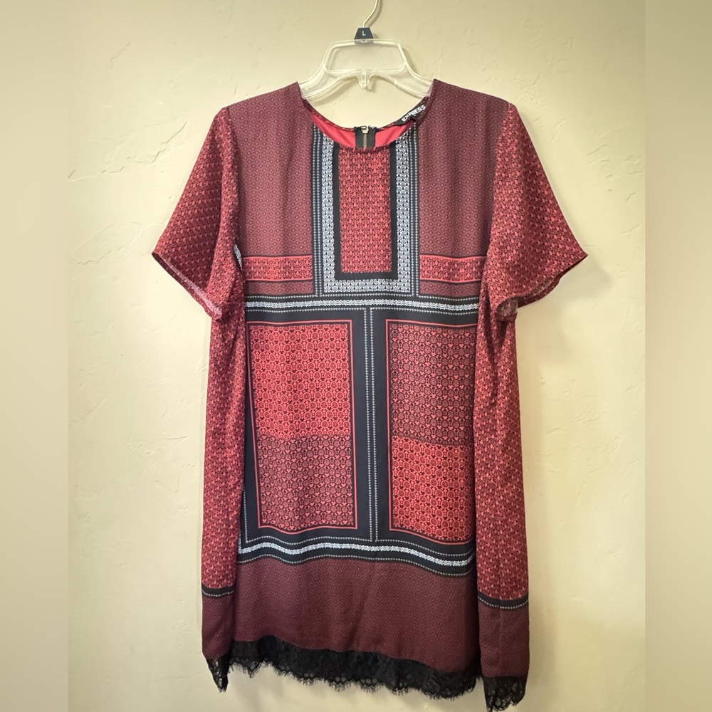 Express Red And Black Patterned Blouse - image 1
